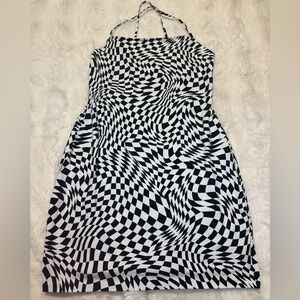 H&M Black and White Geometric Strapless Dress